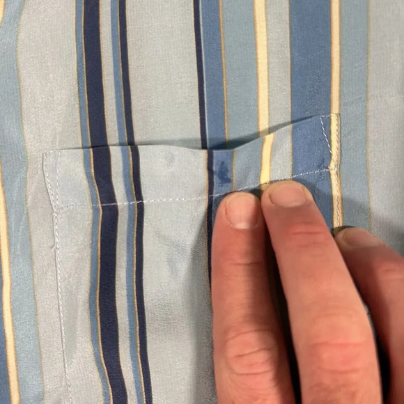 Evan Picone Silk Shirt Women's 10 Blue Striped Button Up Long Sleeve Pocket - Picture 4 of 11